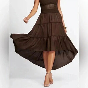 Gabrielle Union | Chocolate Brown | High Low Tiered Maxi Skirt | Sz XL